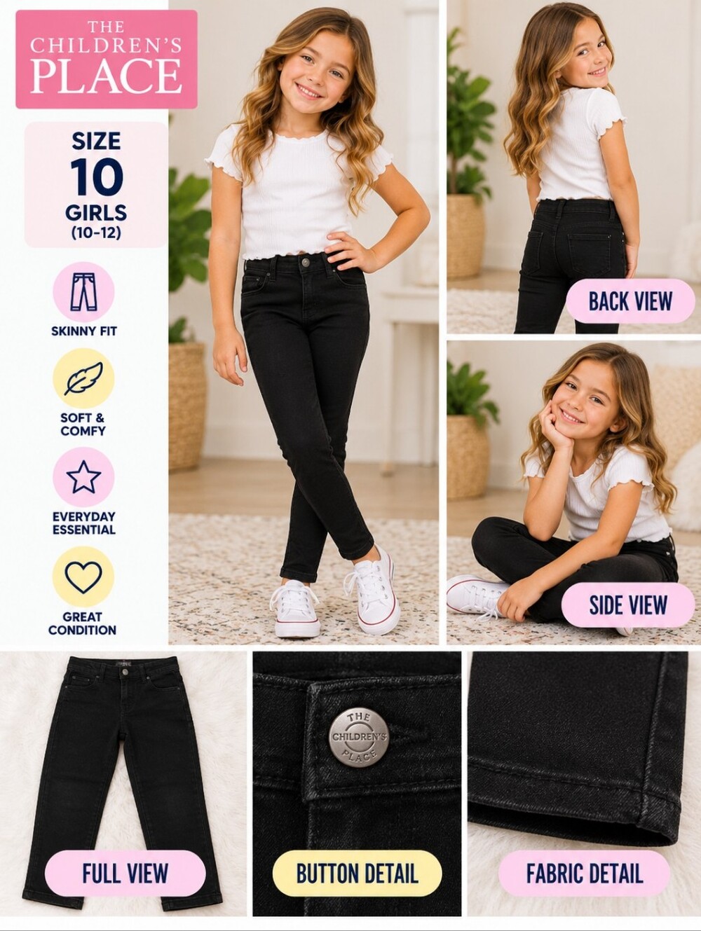 Children's Place girls size 10 black skinny jeans #01
